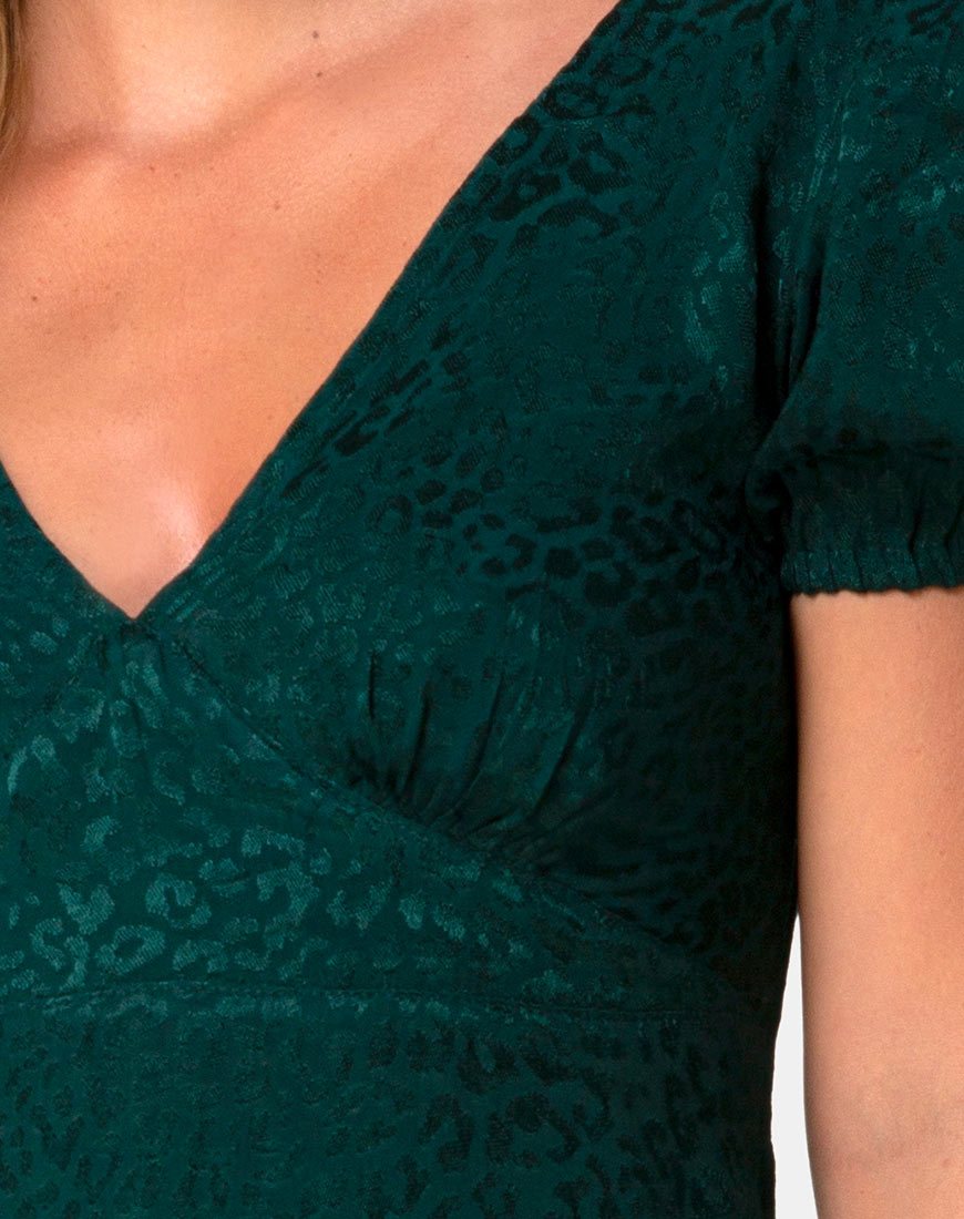 Image of Elfy Minikleid aus Satin Gepard Waldgrün