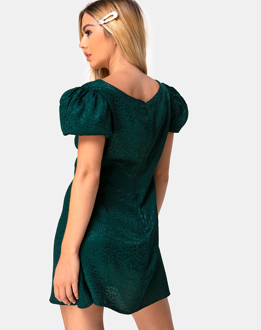 Image of Elfy Minikleid aus Satin Gepard Waldgrün