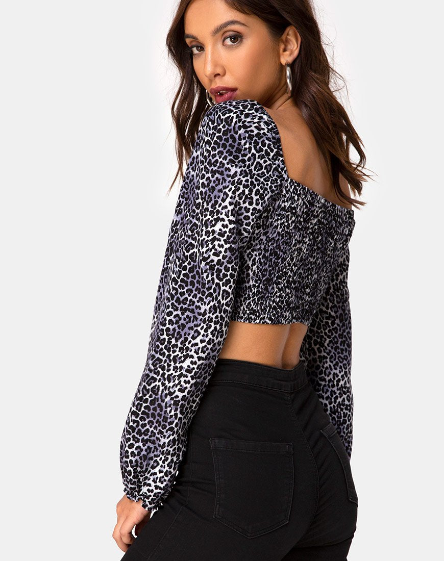 Elina Top in Rar Leopard Grau