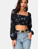 Image of Elina Top aus Satin Schwarz Mono Flower
