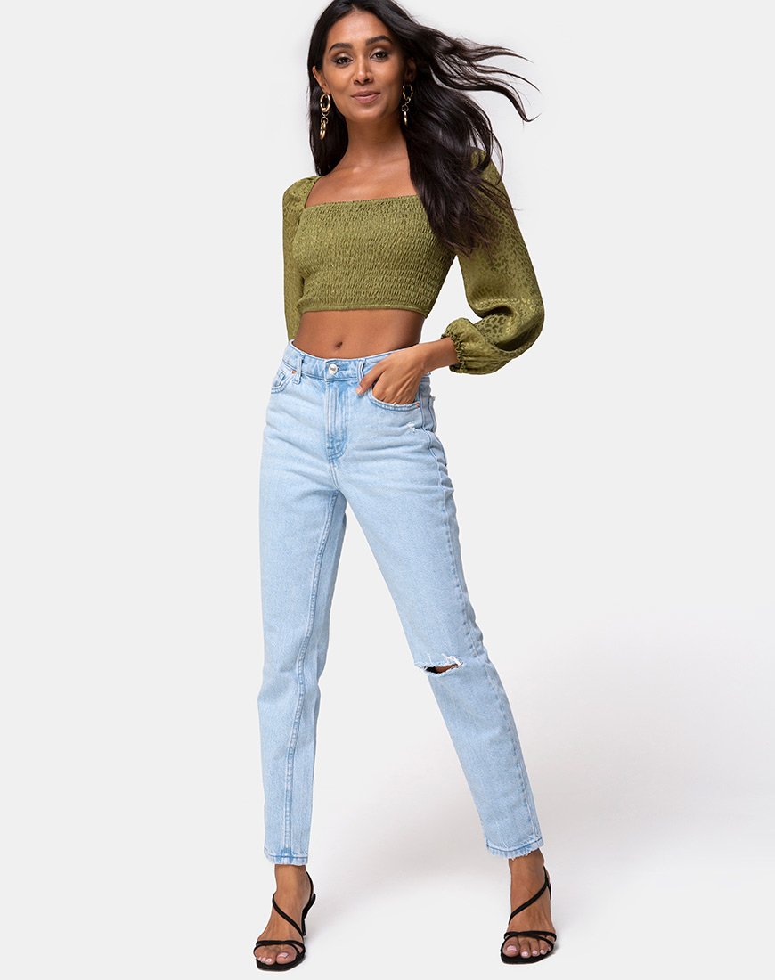 Image of Elina Top aus Satin Cheetah Khaki