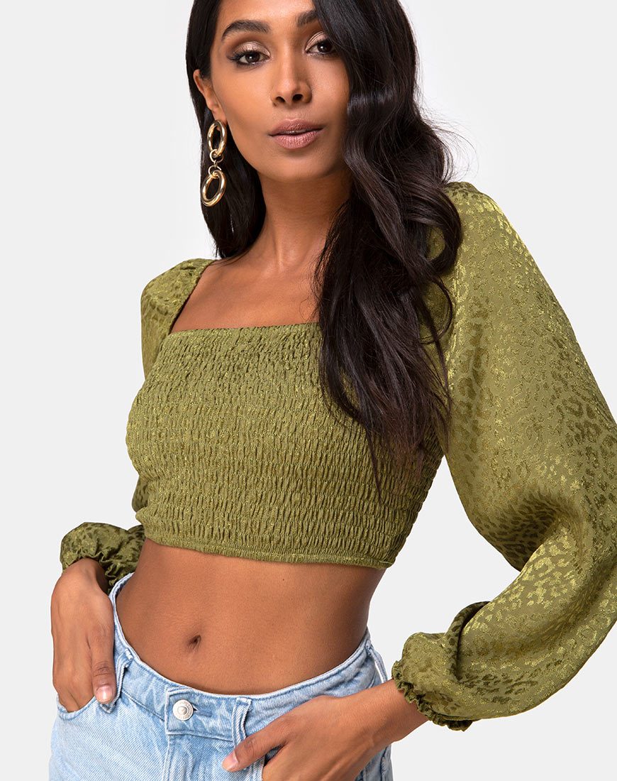 Image of Elina Top aus Satin Cheetah Khaki