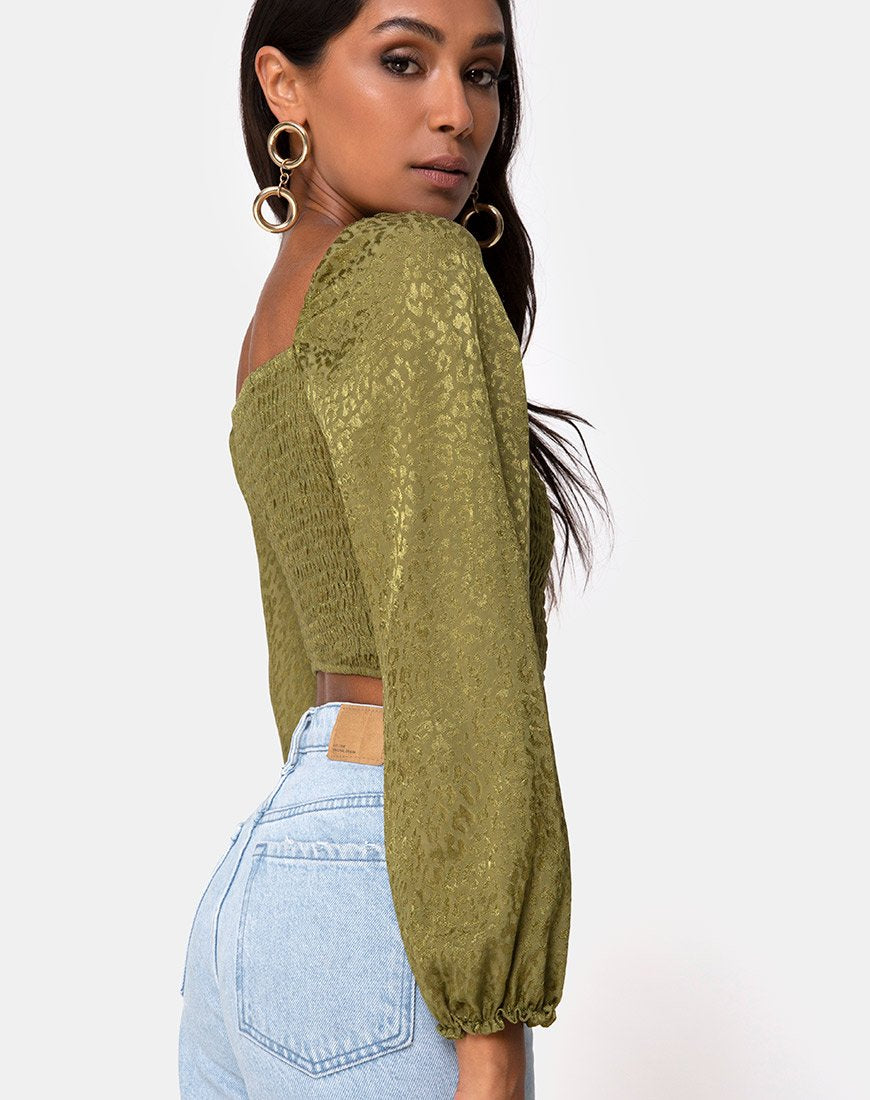 Image of Elina Top aus Satin Cheetah Khaki