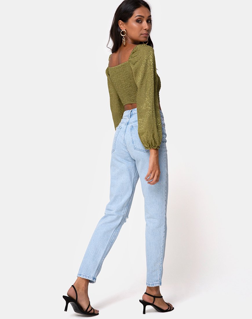 Image of Elina Top aus Satin Cheetah Khaki