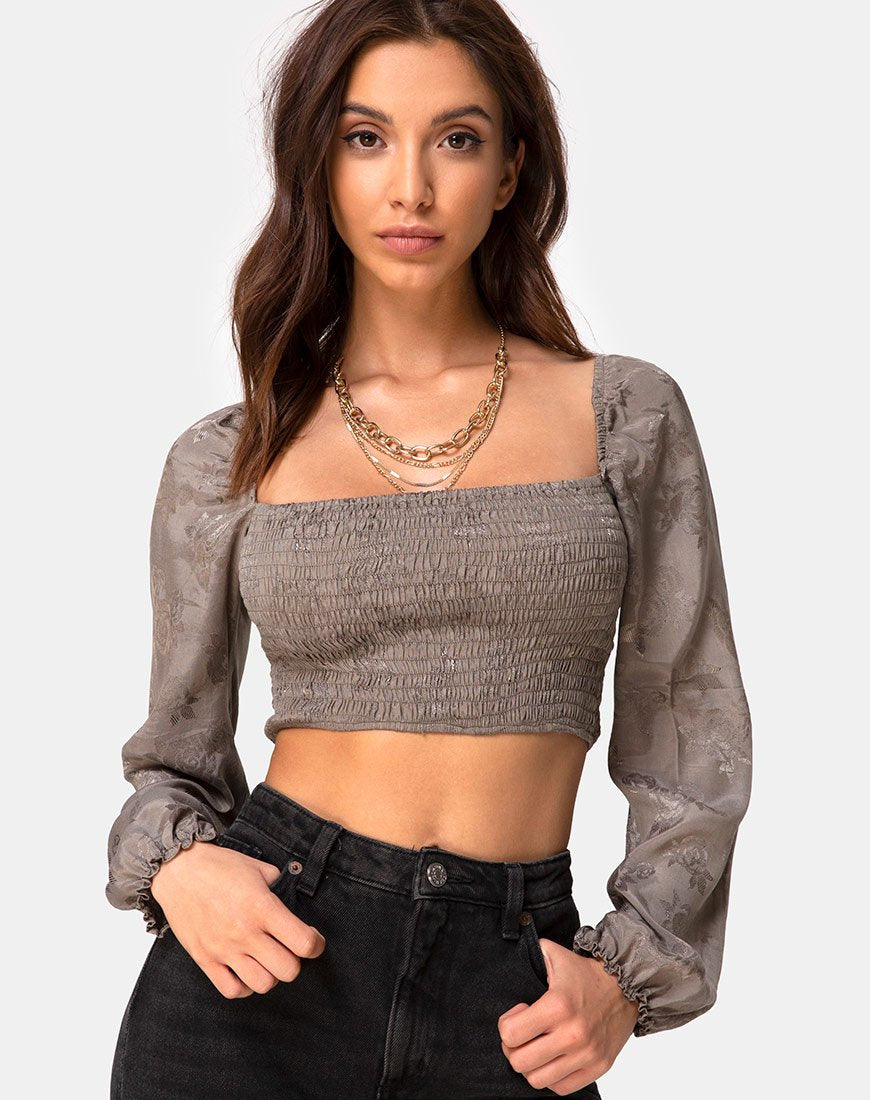 Elina Top aus Satin Rose Silber Grau
