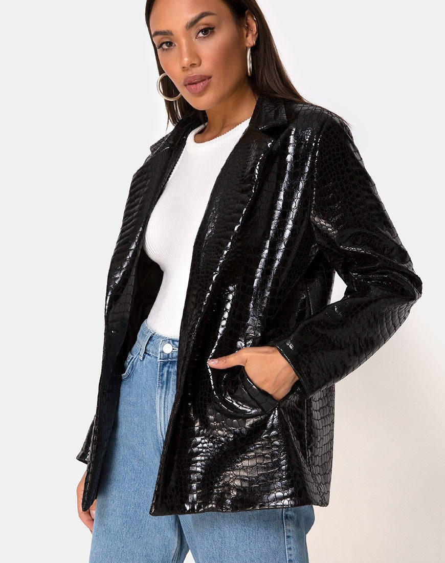Elize Blazer aus Croc PU Schwarz