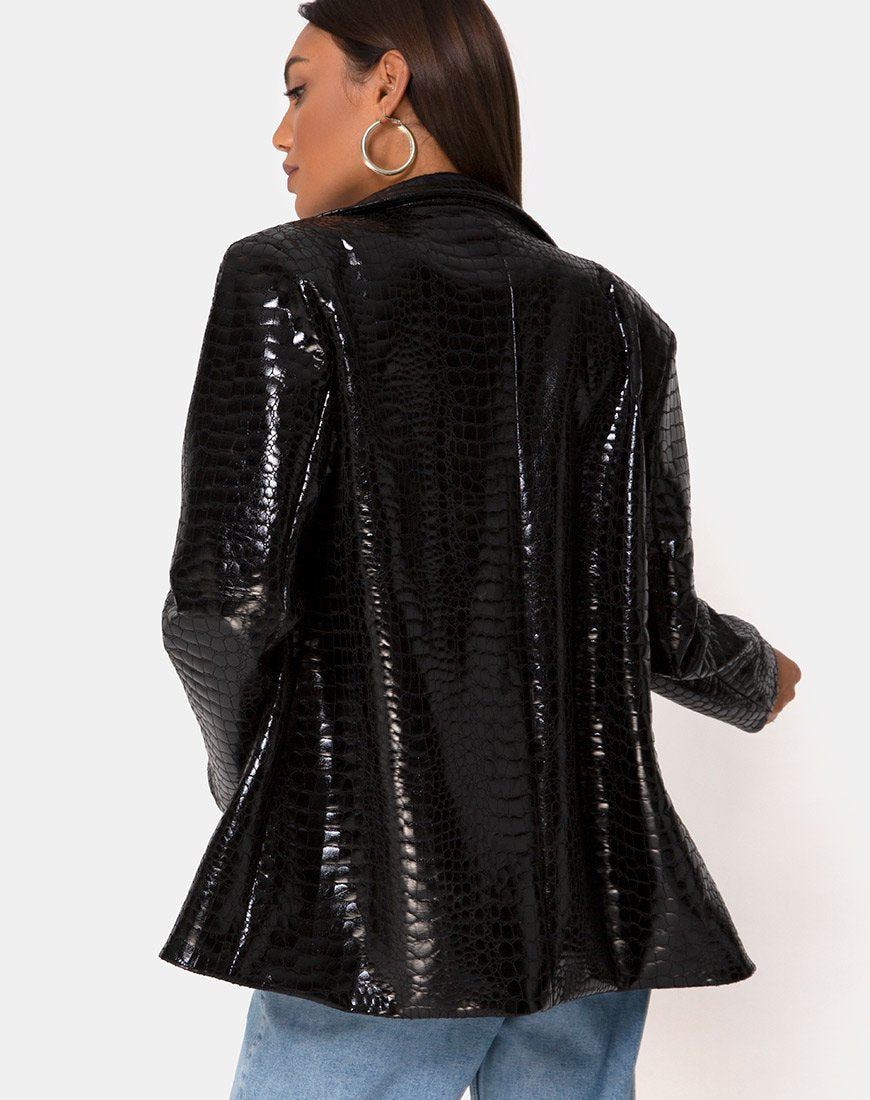Elize Blazer aus Croc PU Schwarz