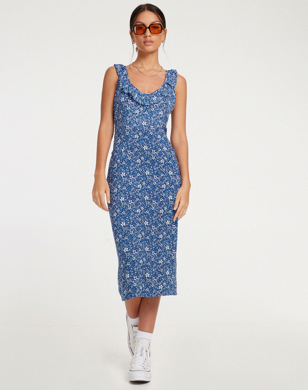 Elleta Midikleid in Retro Floral Blau