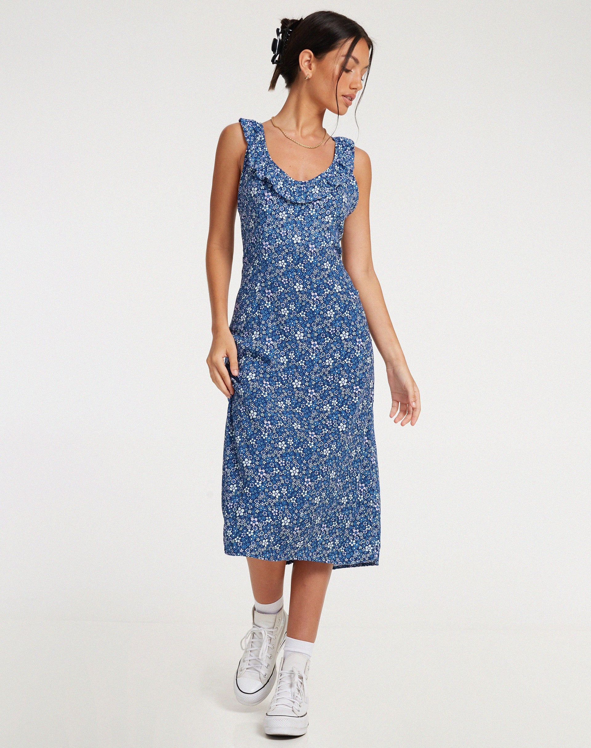 Bild von Elleta Midikleid in Retro Floral Blau