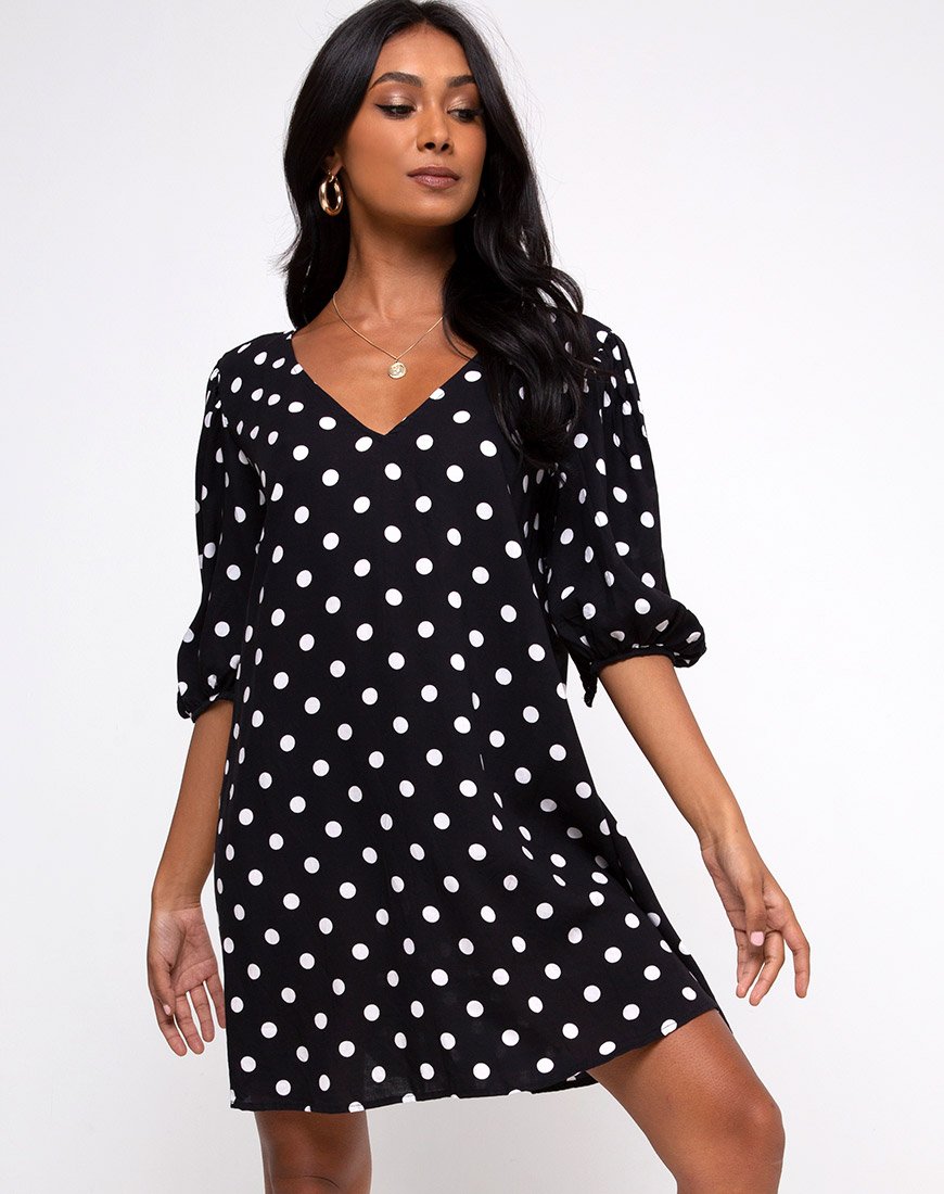 Elna Babydoll Kleid in 80's Polka Schwarz