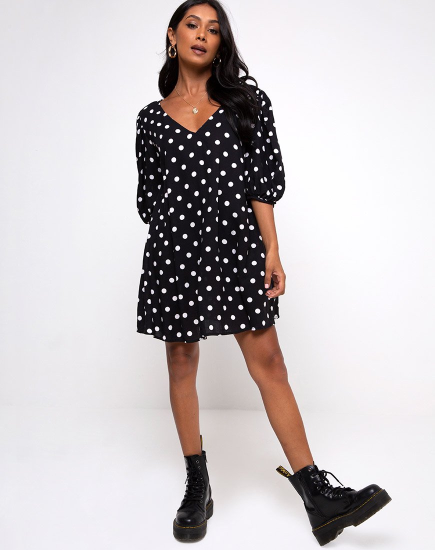Image of Elna Babydoll Kleid in 80s Polka Schwarz