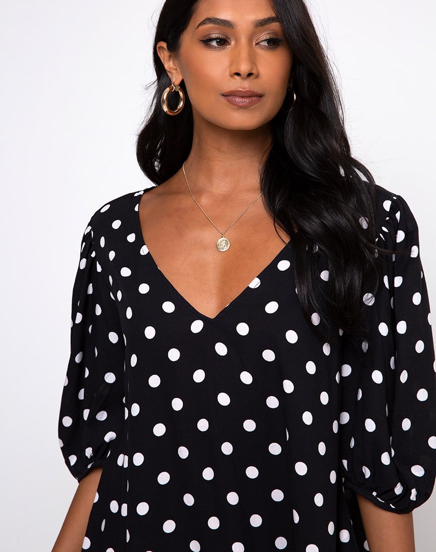 Image of Elna Babydoll Kleid in 80s Polka Schwarz