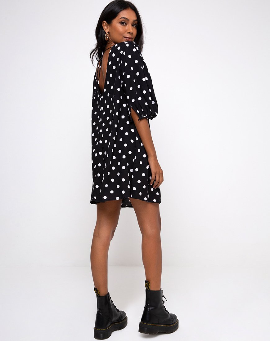 Image of Elna Babydoll Kleid in 80s Polka Schwarz