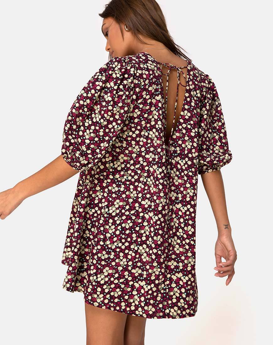 Elna Babydoll Kleid in Floral Field Plum