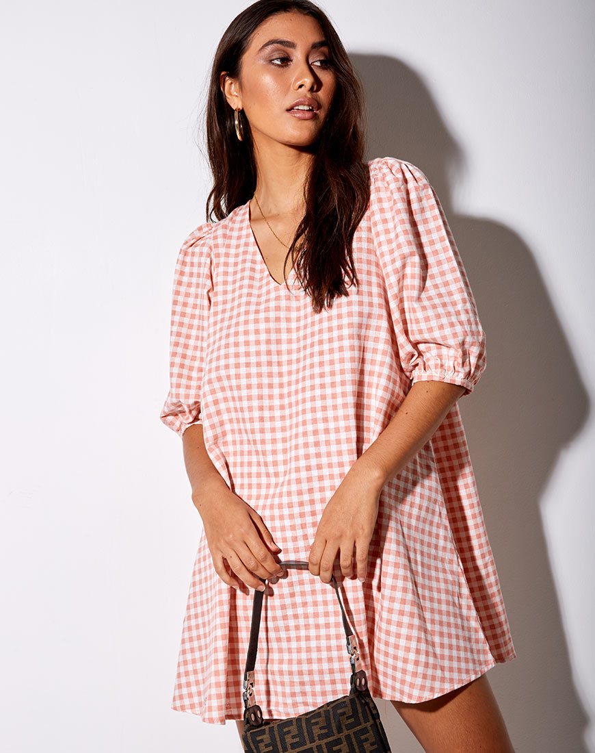 Image of Elna Babydoll Kleid in Rosa Karo