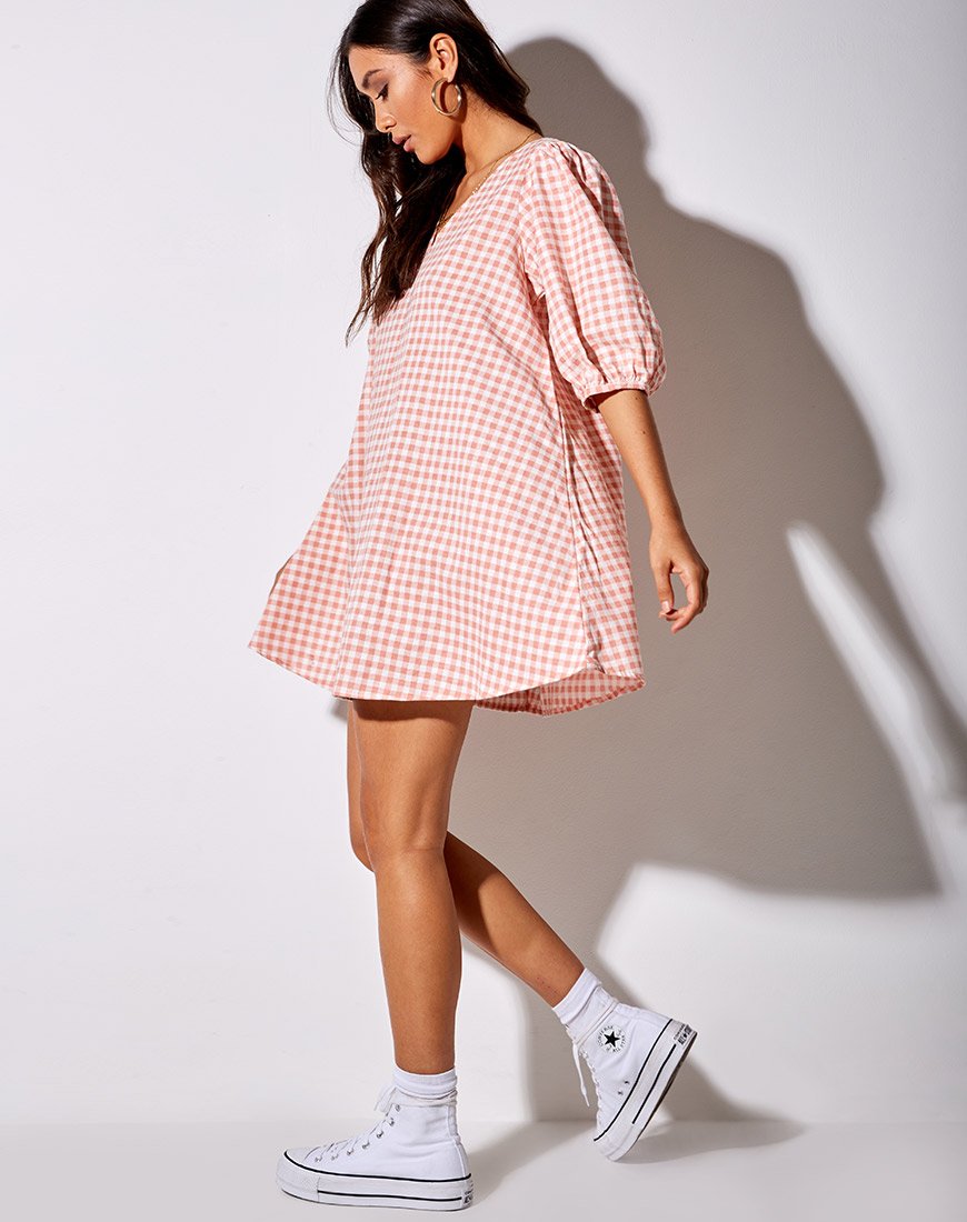 Elna Babydoll-Kleid in rosa Karo