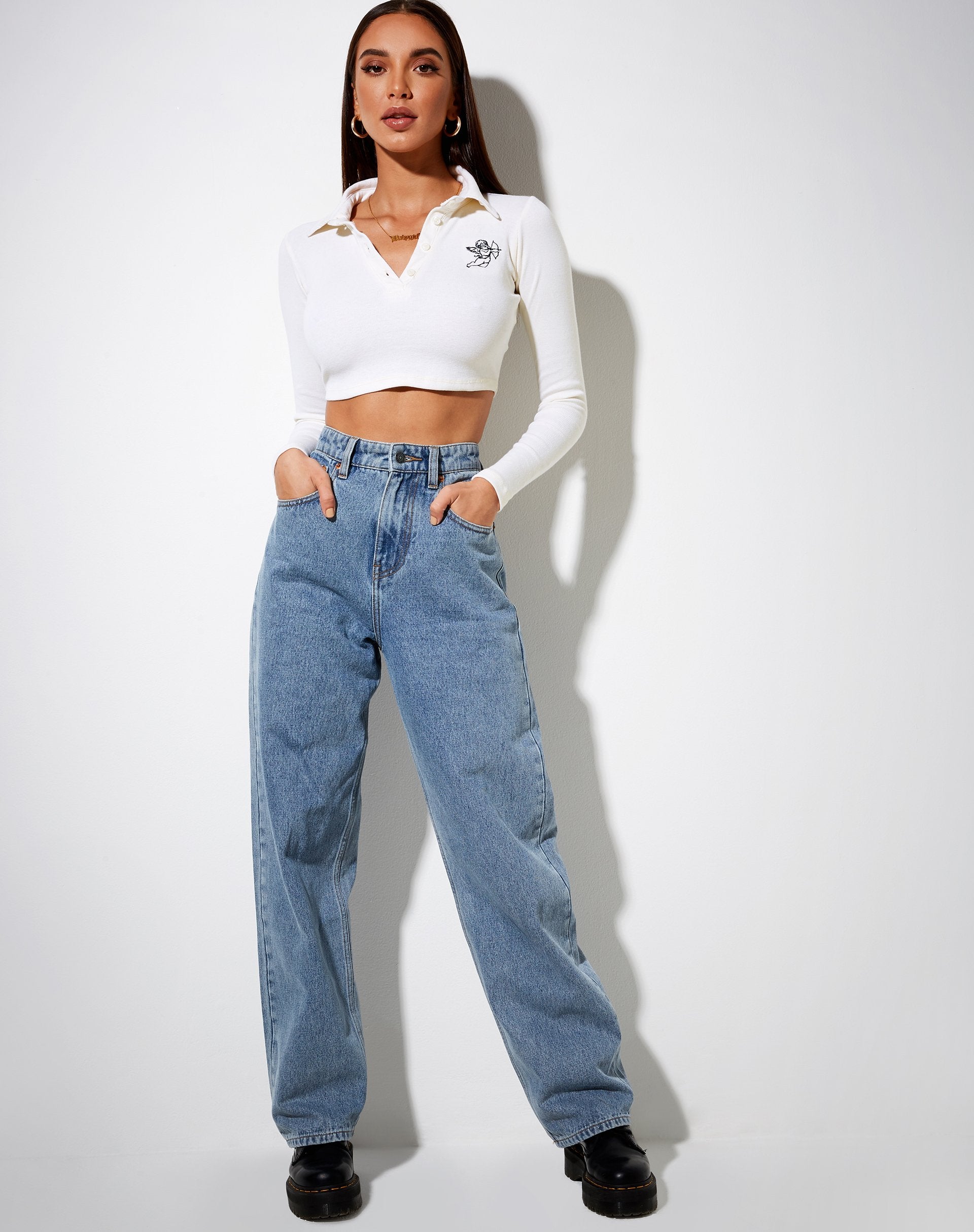 Bild von Elody Crop Top in Rippe Elfenbein Cupid Embro