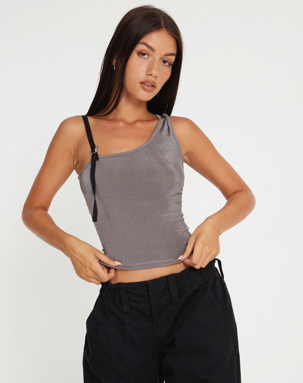 Eltica Ein-Schulter-Crop-Top in Grau