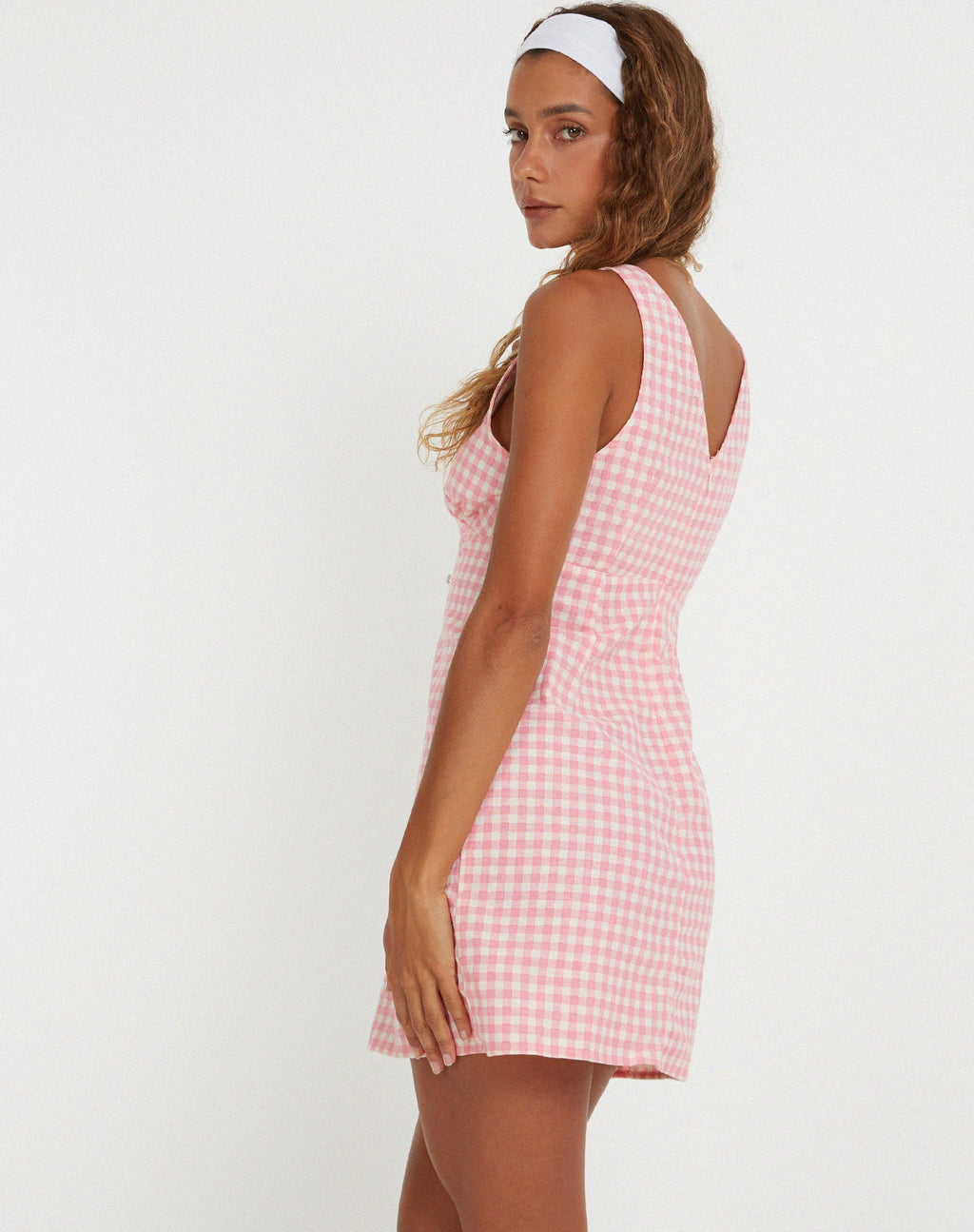 Eluned Minikleid in Gingham Pink