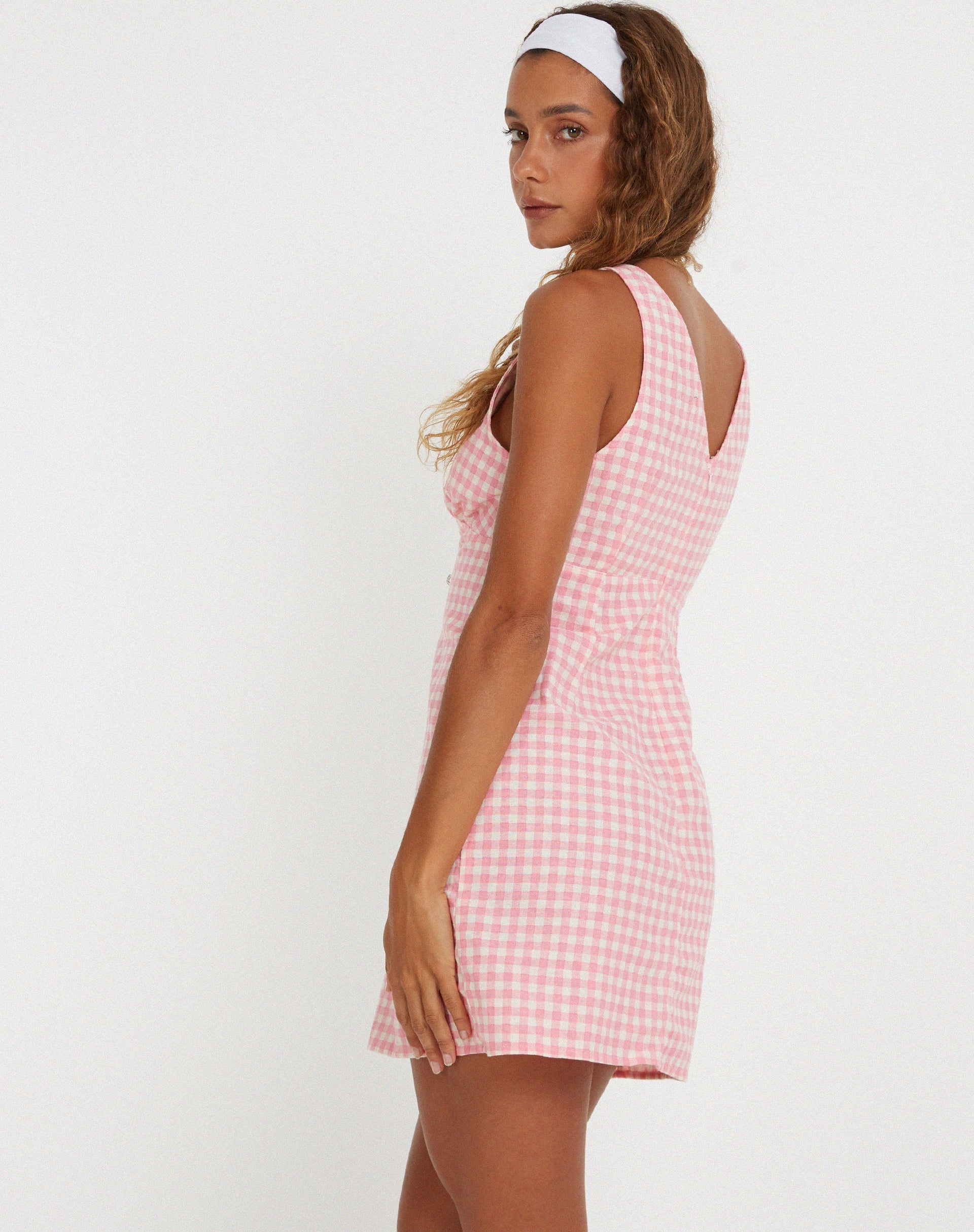 Bild von Eluned Mini Dress in Gingham Pink
