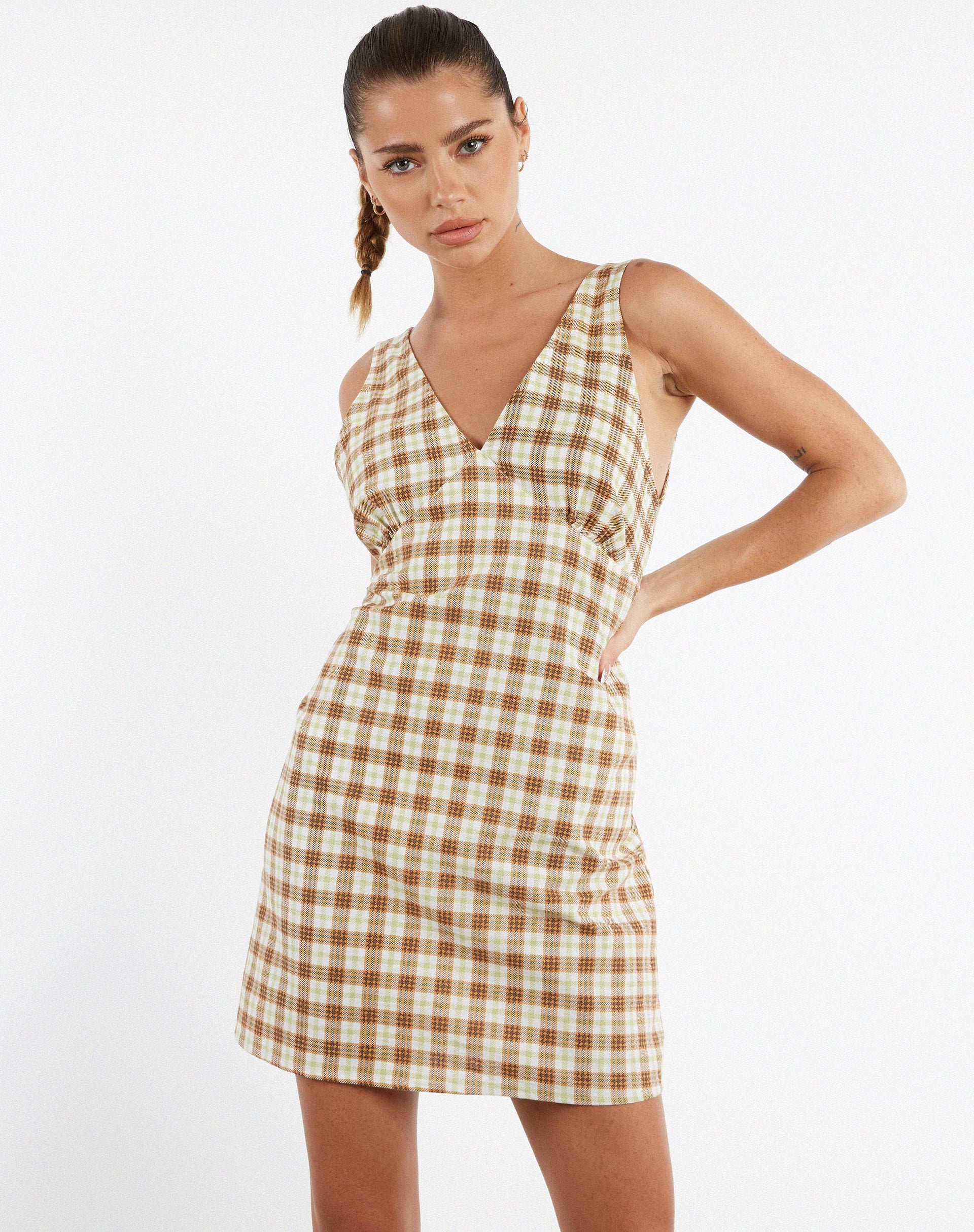 Bild von MOTEL X JACQUIE Eluned Day Dress in Gelb und Braun Check