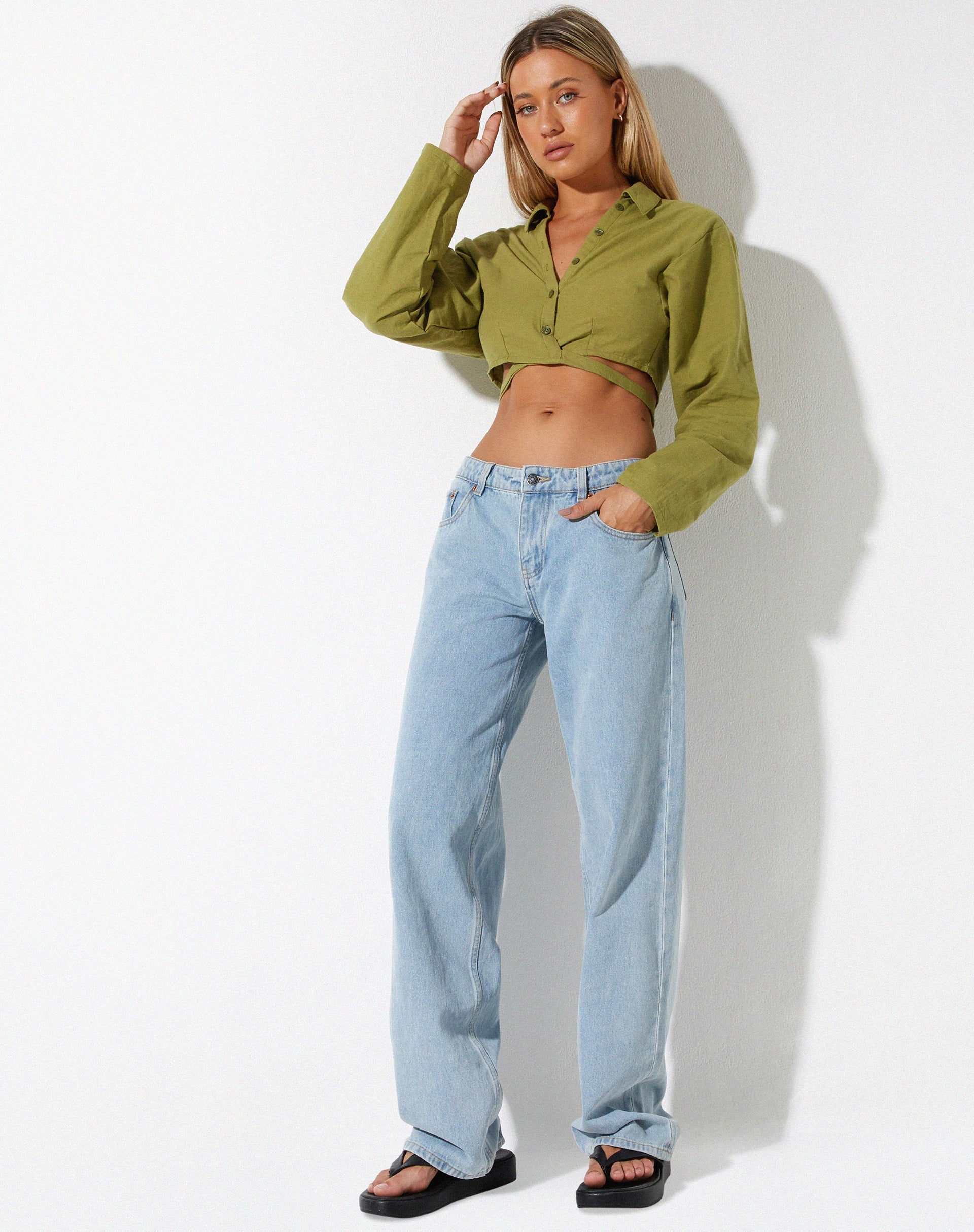 Bild von Elyse Crop Top aus Leinen Rami Green