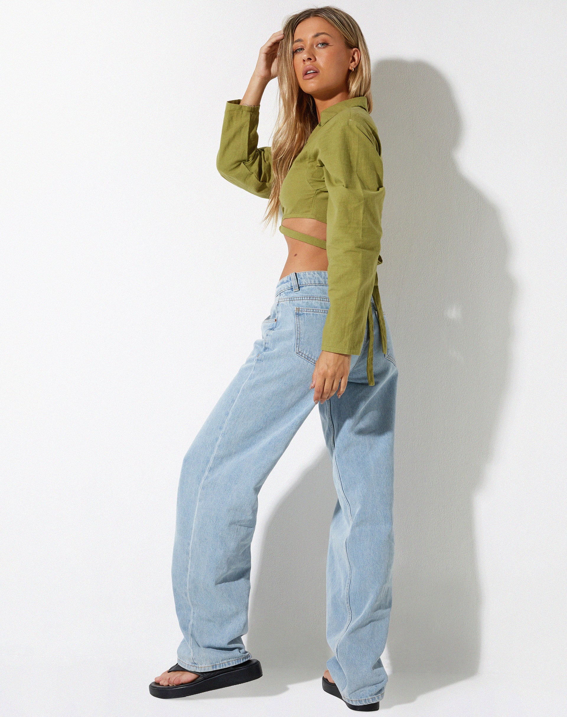 Bild von Elyse Crop Top aus Leinen Rami Green