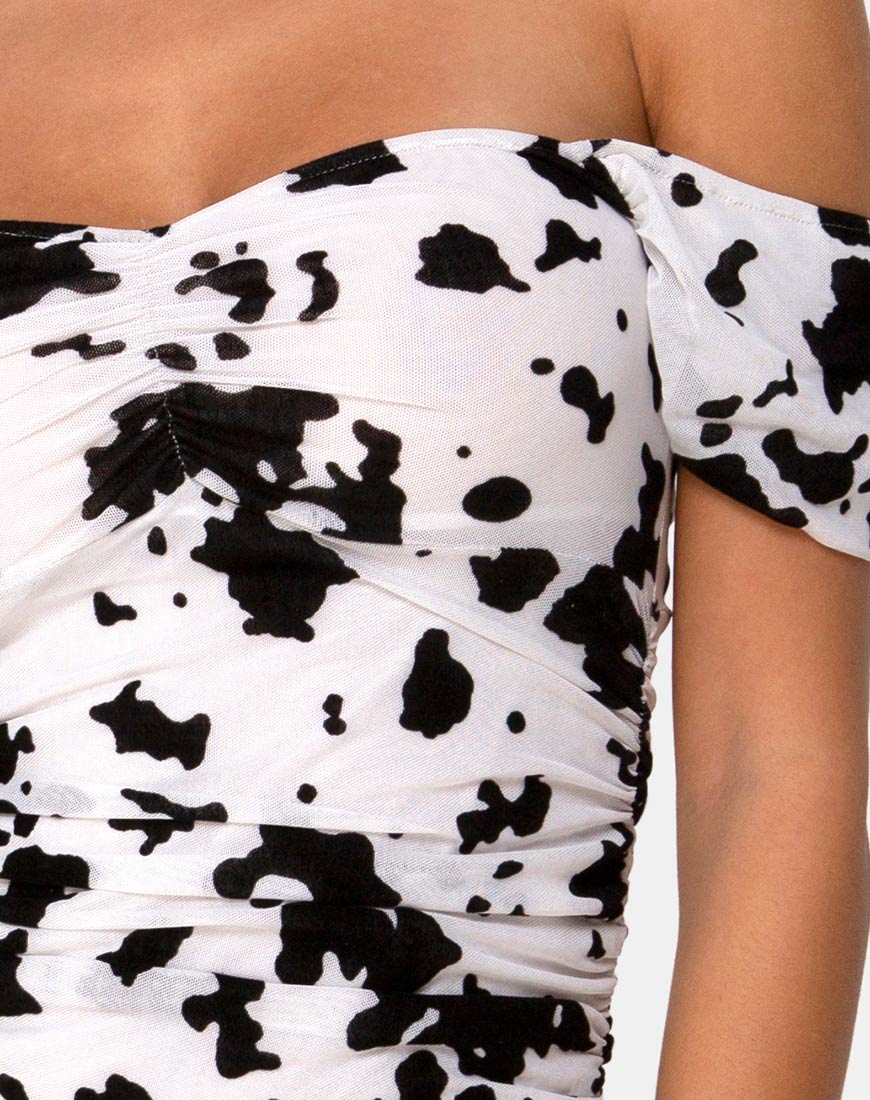 Image of Ennete Off The Shoulder Kleid in Flock Dalmatiner Schwarz und Weiß