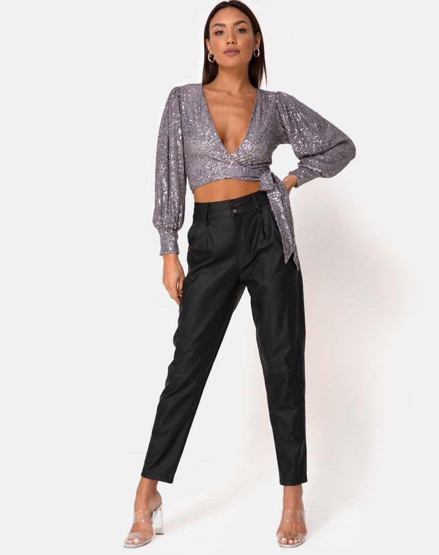 Image of Erina Langarm-Top aus Drapennetz Silber