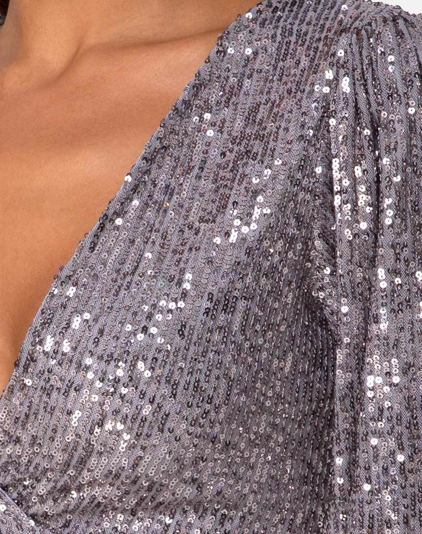 Image of Erina Langarm-Top aus Drapennetz Silber