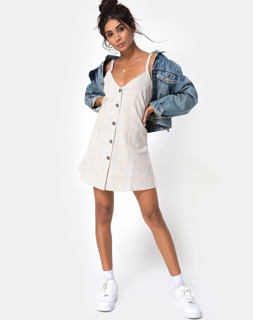 Image of Esana Slip-Kleid in Tonal Plaid Almond