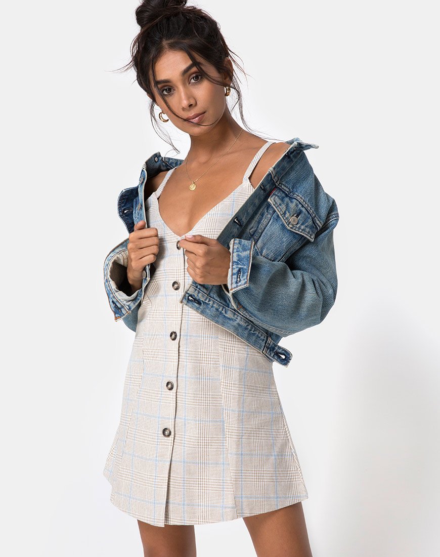 Image of Esana Slip-Kleid in Tonal Plaid Almond