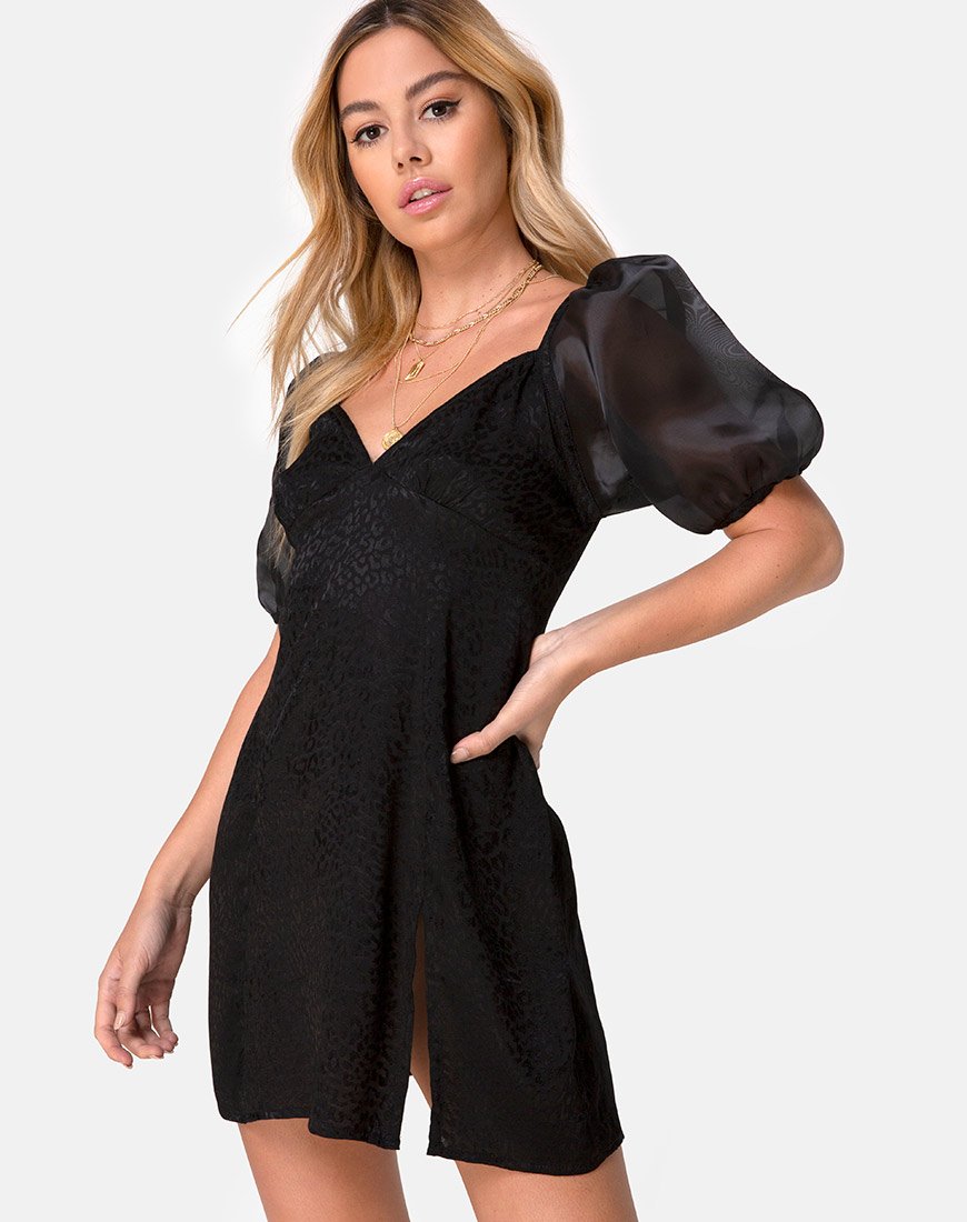 Image of Espera Kleid aus Satin Cheetah Schwarz