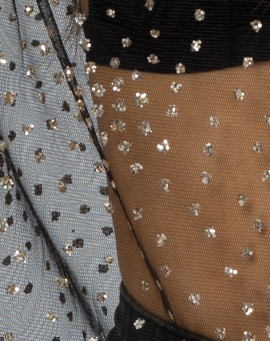Image of Ether Langarm-Top in Gold Glitter auf Netz Schwarz