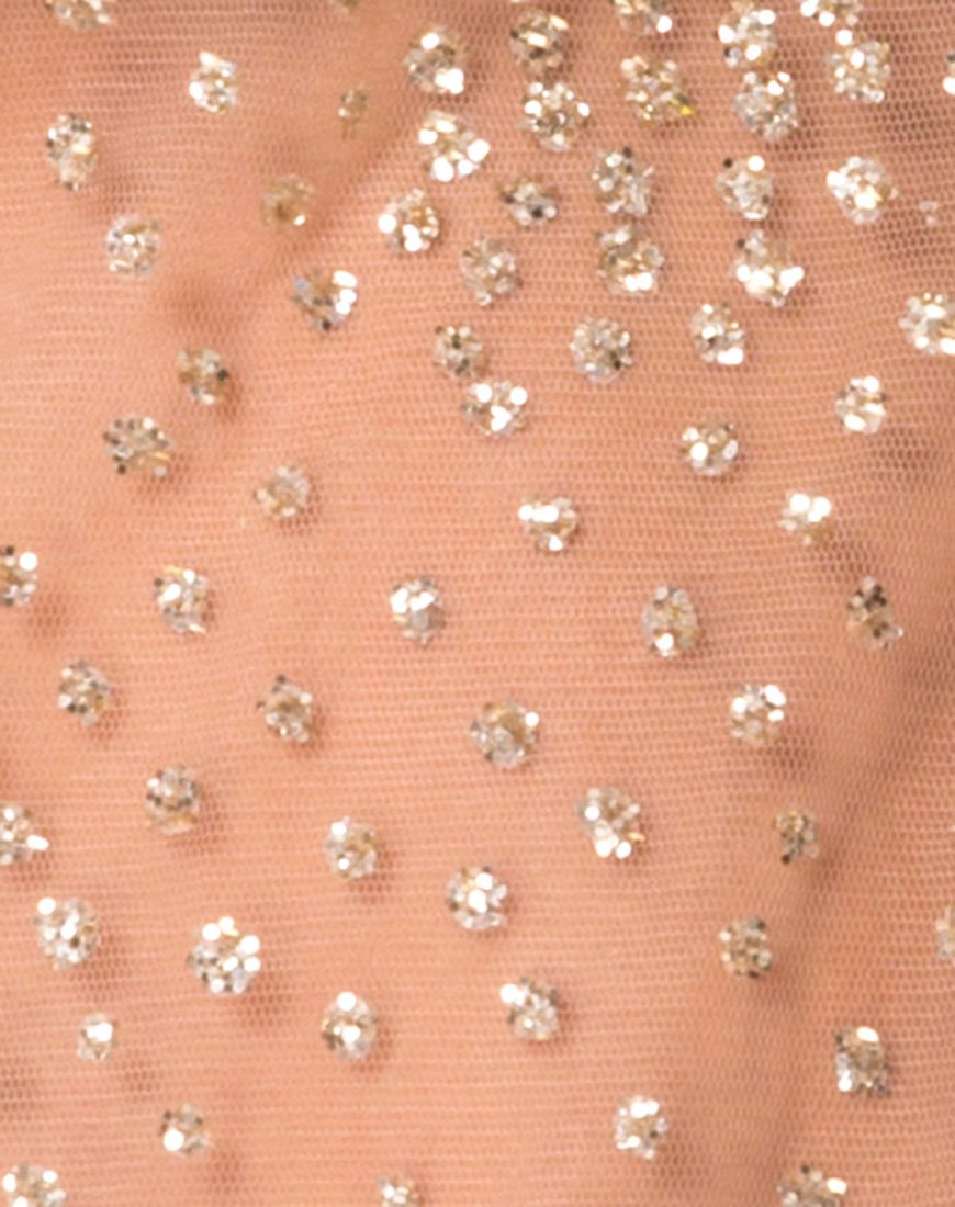 Image of Ether Langarm-Top in Gold Glitter auf Netz Tan