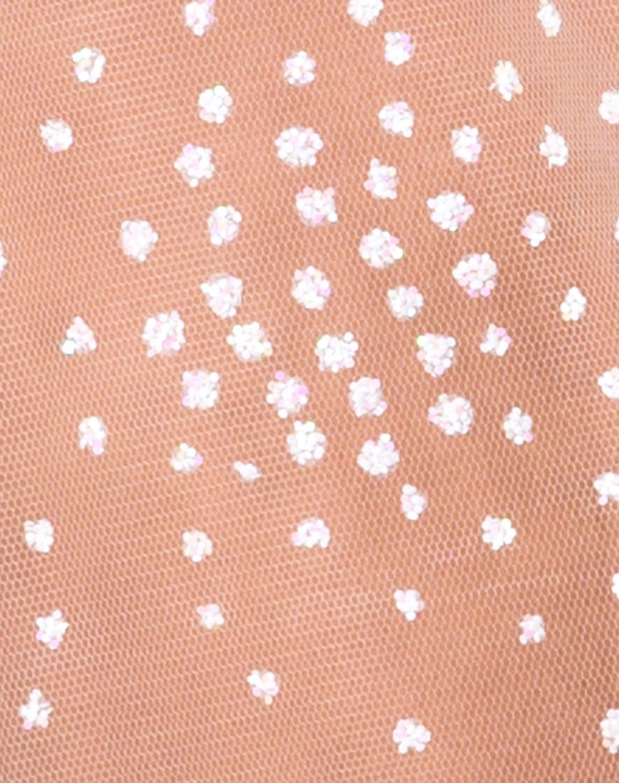 Image of Ether Langarm-Top in Weiß Glitter auf Netz Weiß
