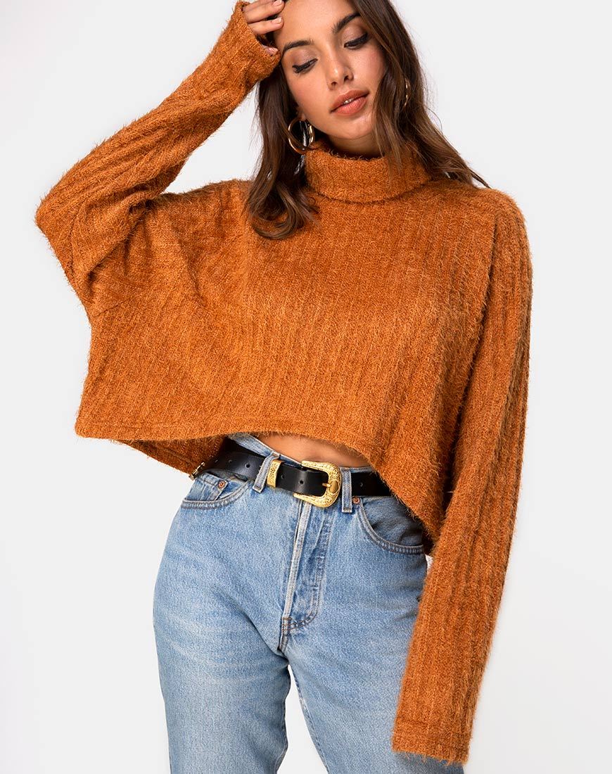 Evie Cropped Sweatshirt aus rostfarbenem Strick