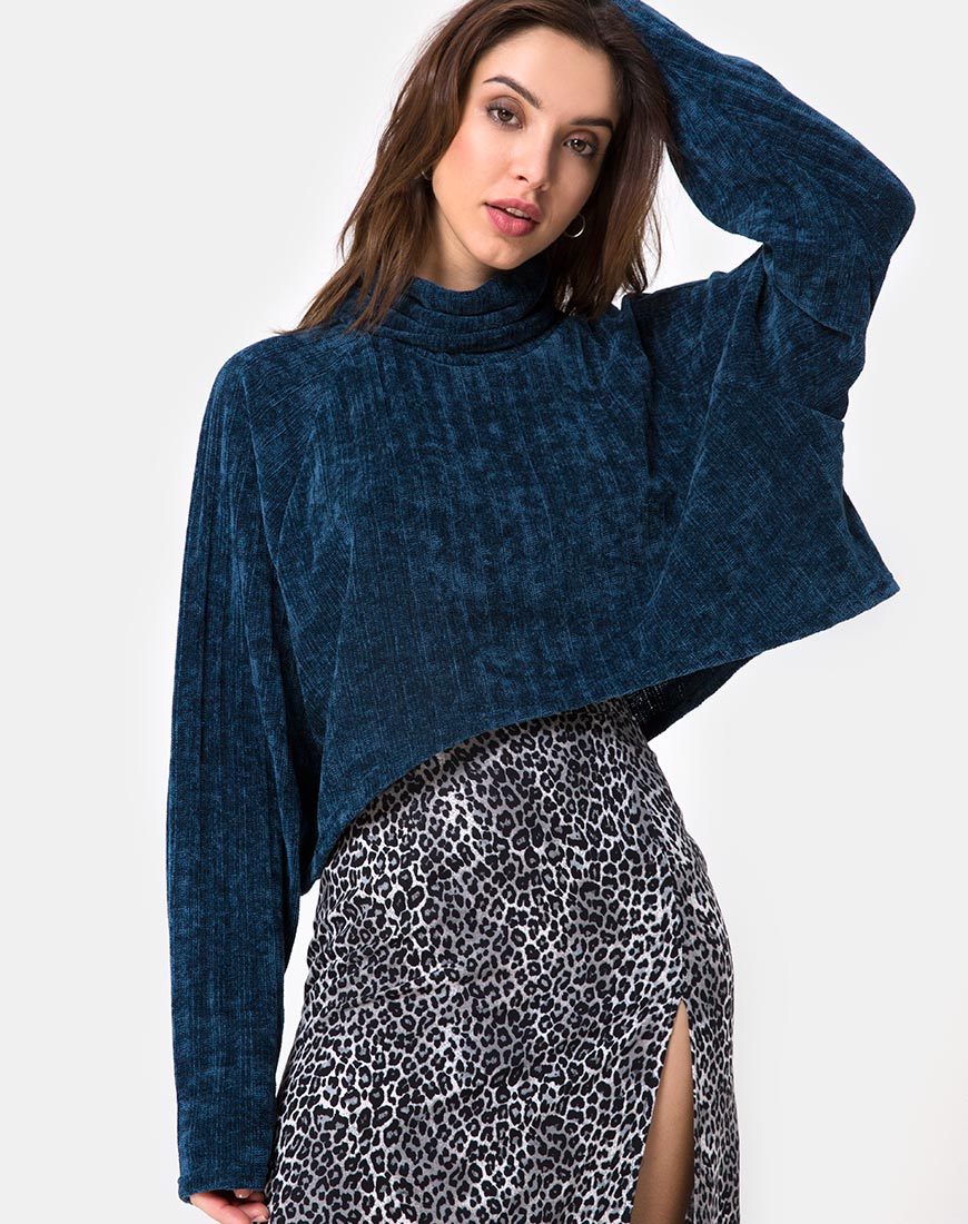 Image of Evie Sweatshirt mit Kragen aus Chenille Blau