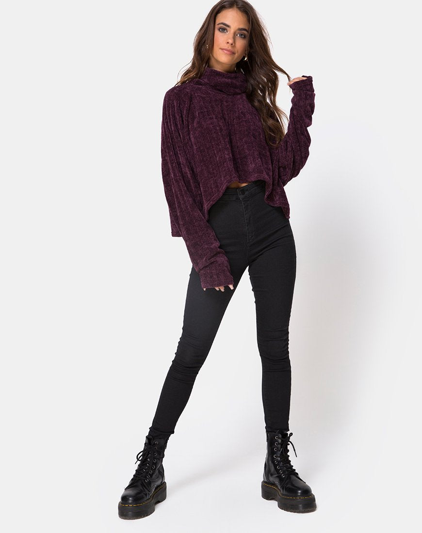 Image of Evie Sweatshirt mit Kragen aus Chenille Pflaume