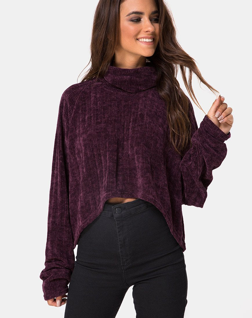 Image of Evie Sweatshirt mit Kragen aus Chenille Pflaume