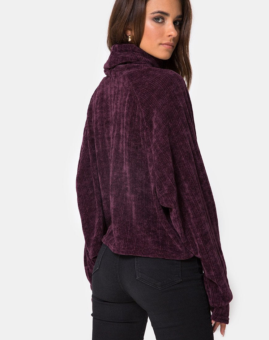 Image of Evie Sweatshirt mit Kragen aus Chenille Pflaume