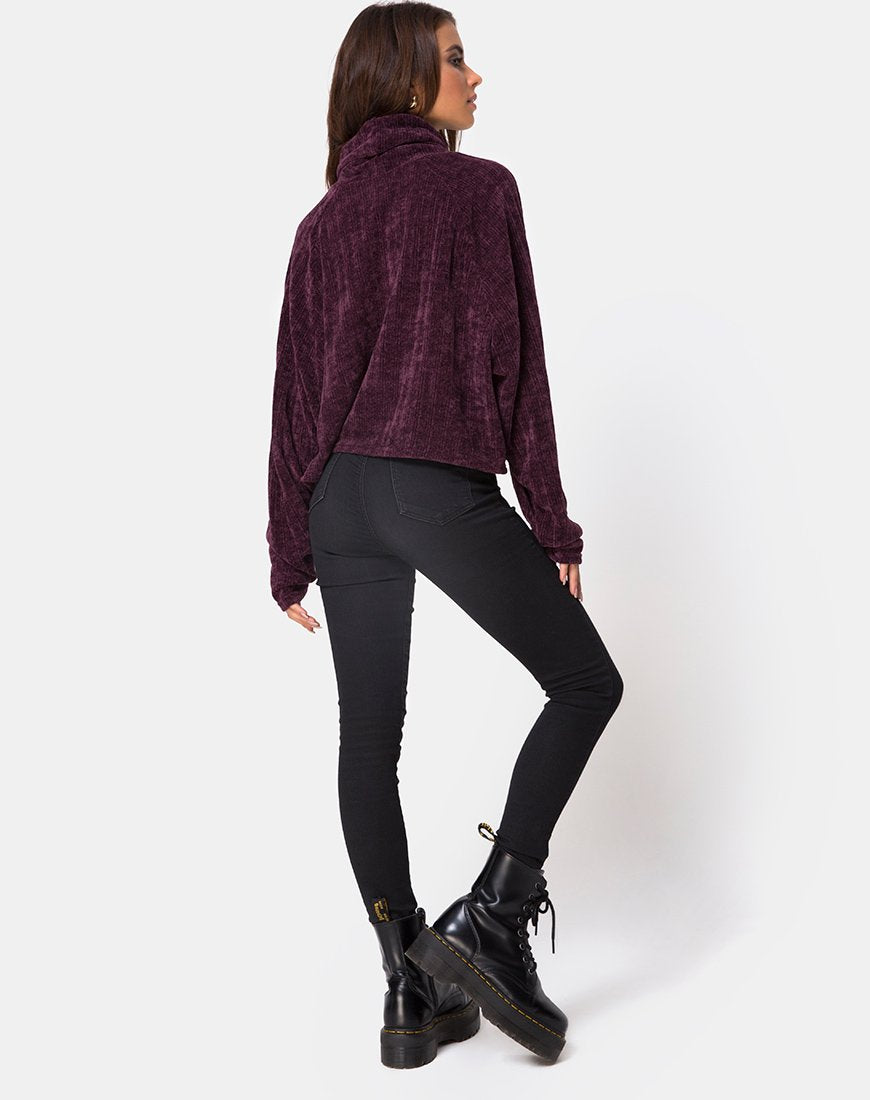 Image of Evie Sweatshirt mit Kragen aus Chenille Pflaume