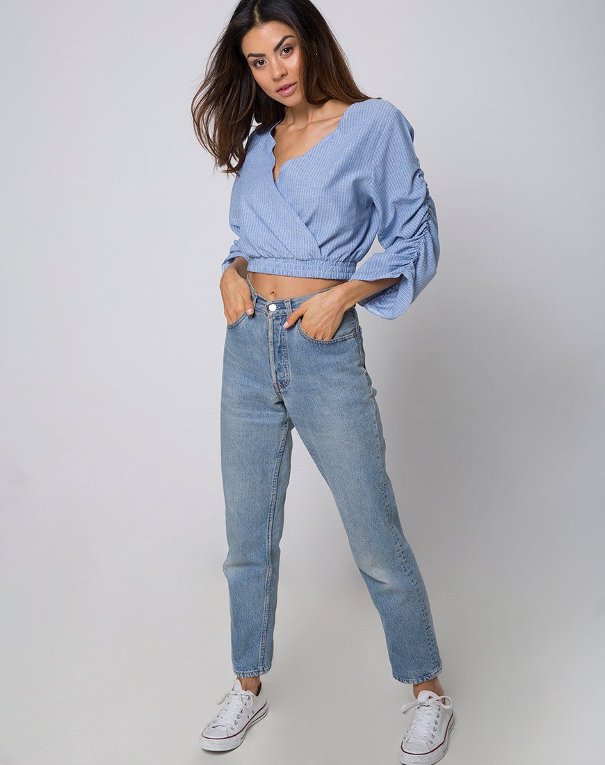 Image of Evrilia Wickel-Bluse in Streifen Blau