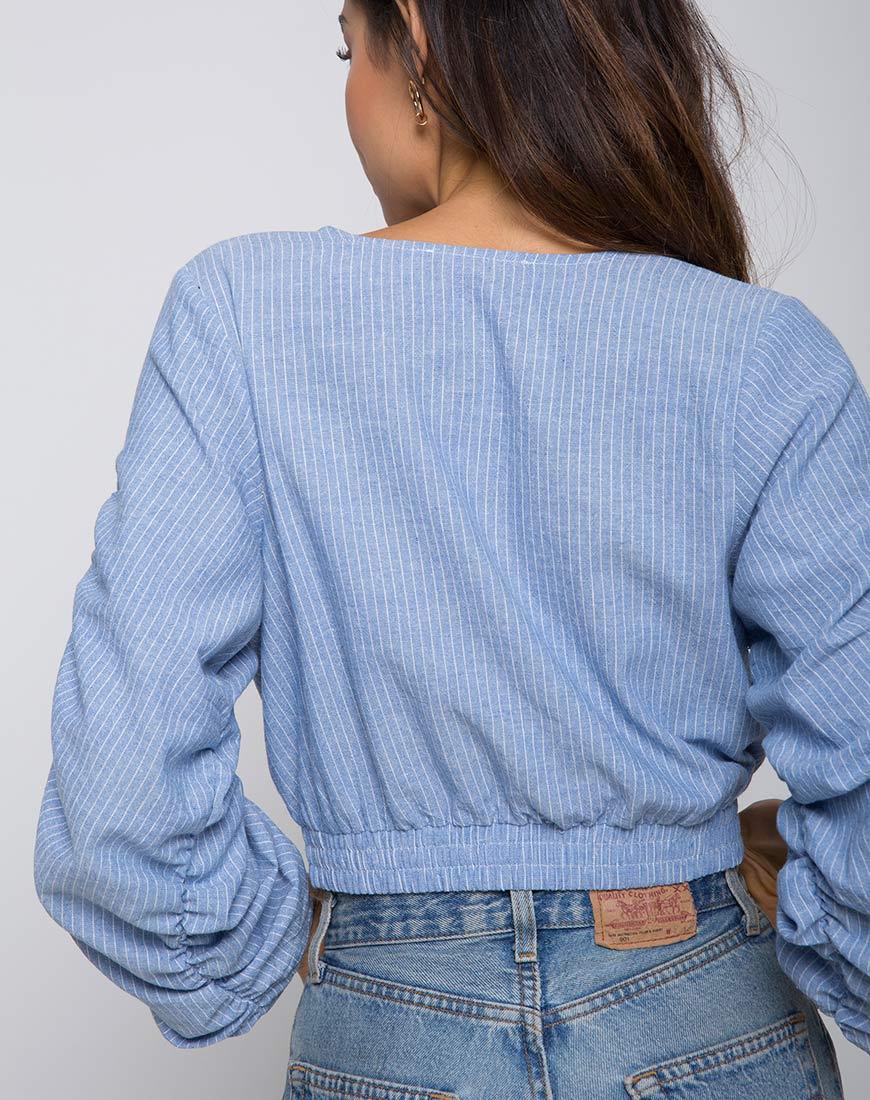 Evrilia Wickel-Bluse in Blau gestreift