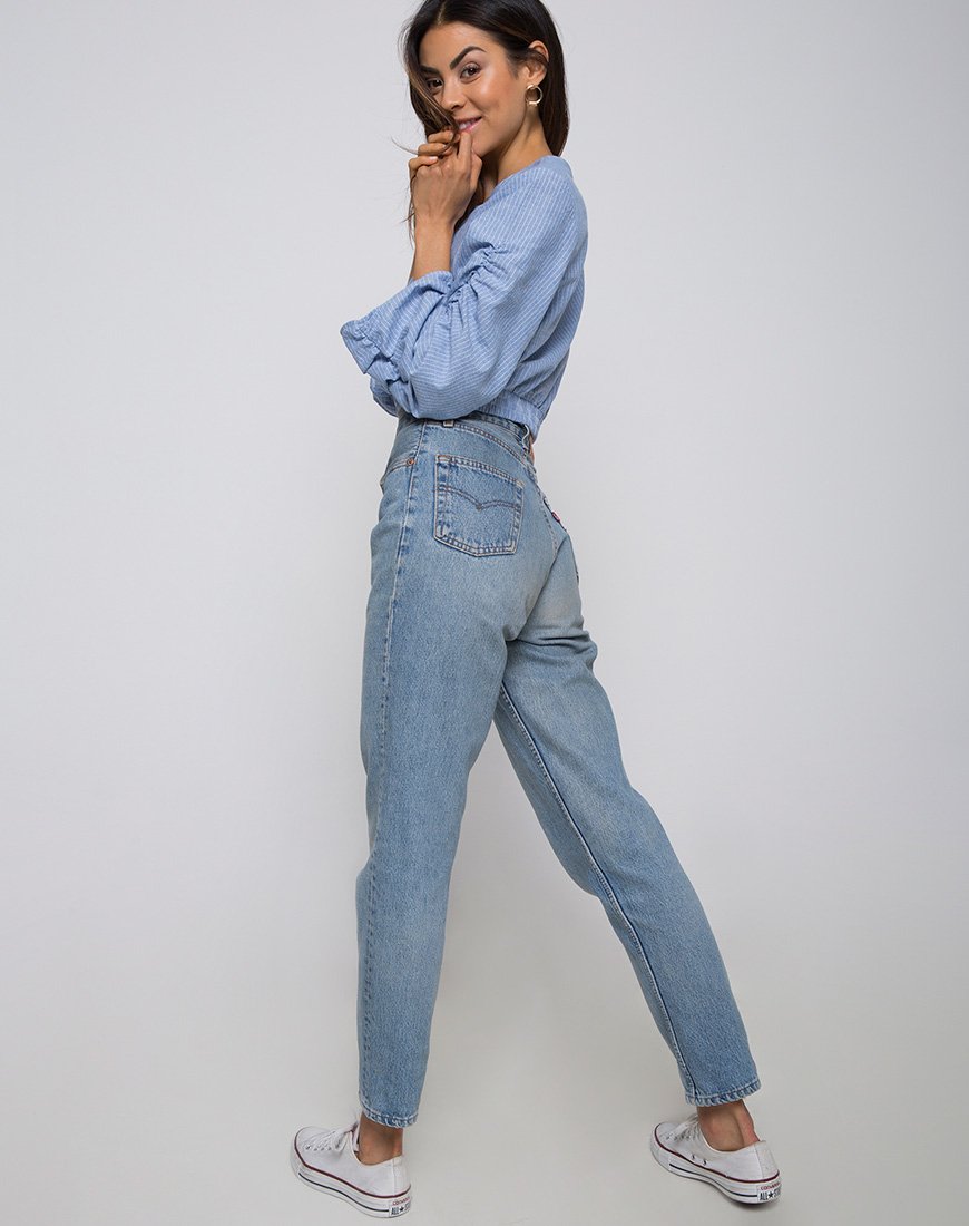Image of Evrilia Wickel-Bluse in Streifen Blau