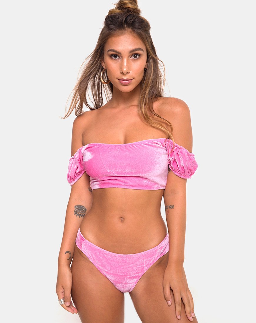 Fabienne Bikinioberteil aus Samt in Candy Pink