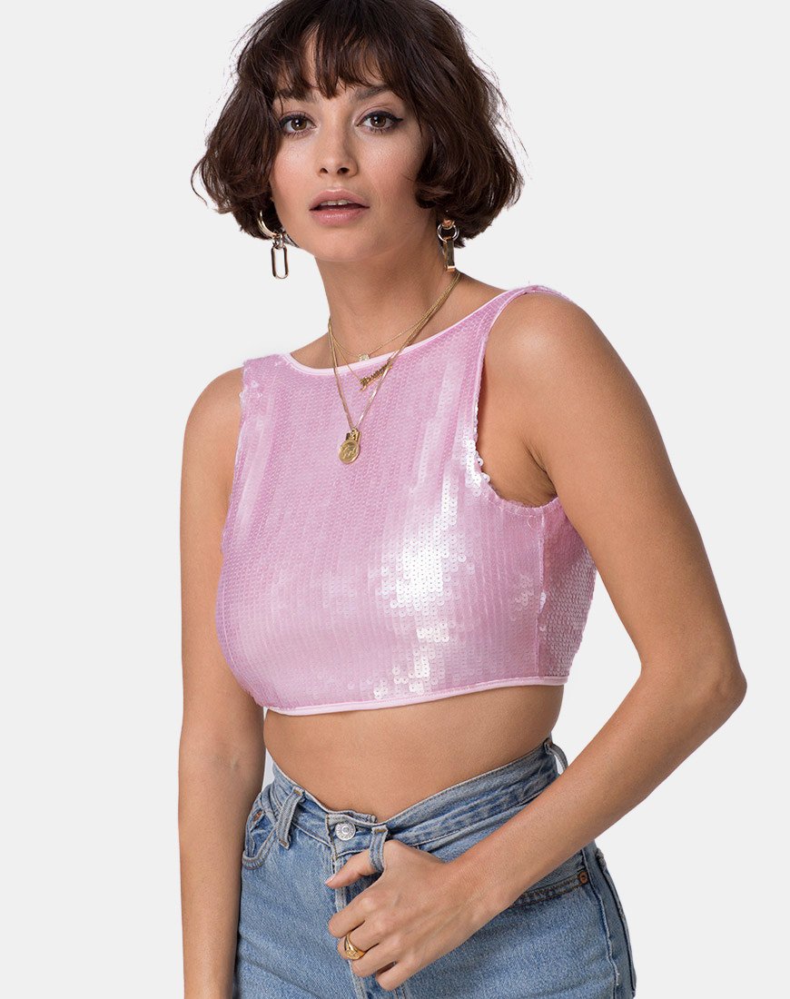 Faith Crop Top in Pink Tint Pailletten