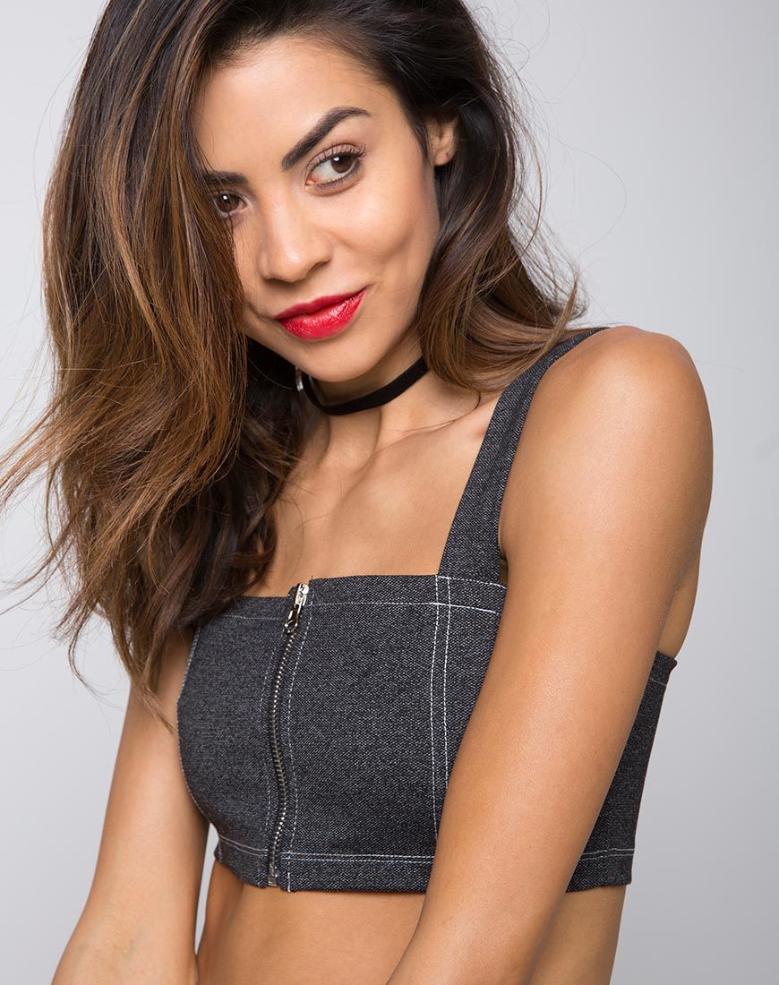Fallon Crop Top aus Denim Schwarz