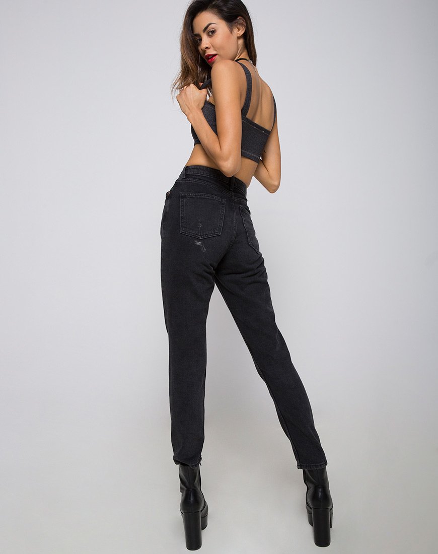 Bild von Fallon Crop Top aus Denim Schwarz
