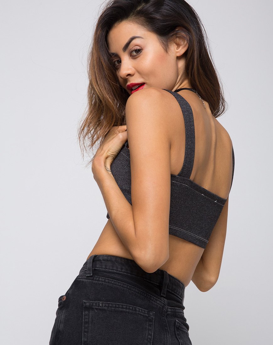 Fallon Crop Top aus Denim Schwarz